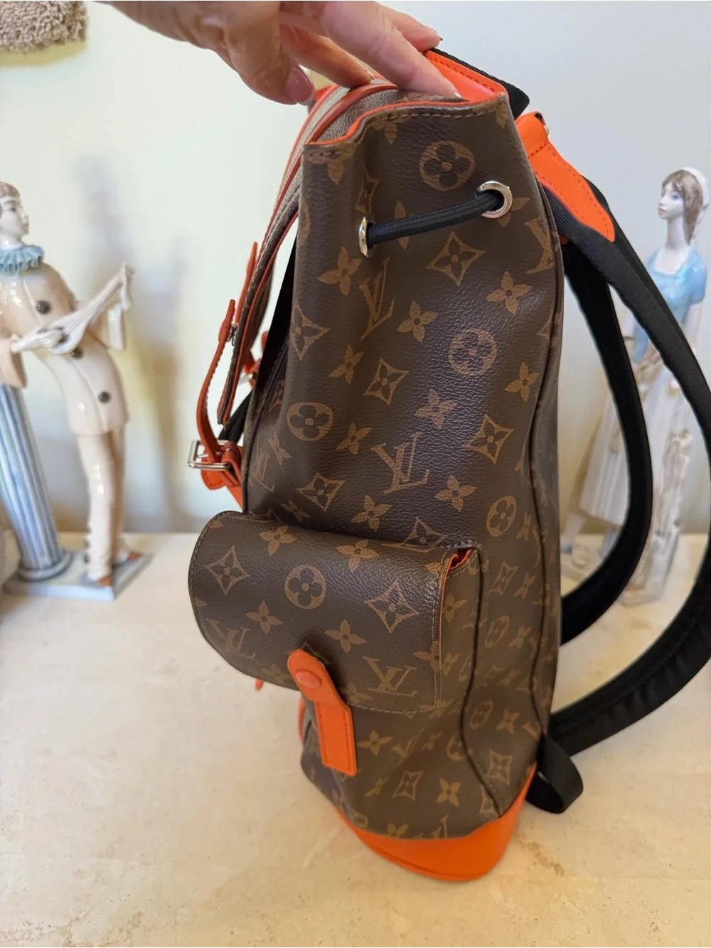LUX inspired Brown Monogram Backpack with Orange Trim